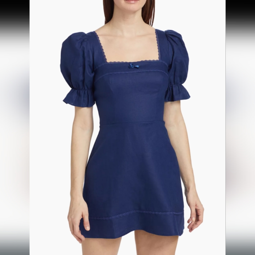 NEW Reformation Evianna Linen Puff-Sleeve Mini Dress 4